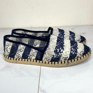 Louis Vuitton Blue & White Striped Crochet Lace Flat SEA BREEZE Espadrilles 36.5